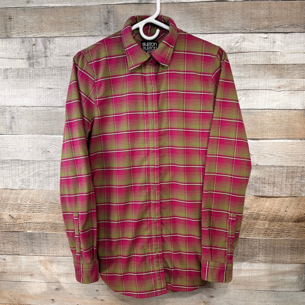 Burton Dryride Mens Small Pink Green Plaid Snap Front Blitz Flannel Shirt